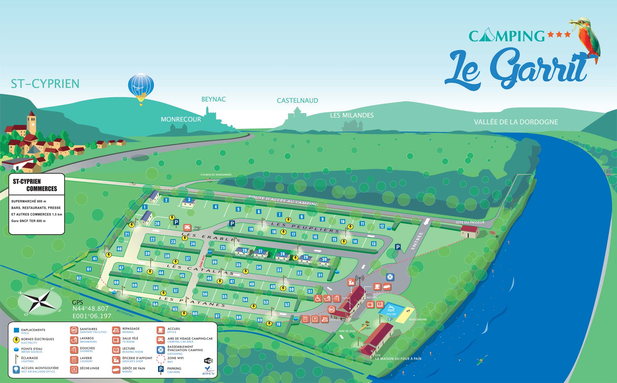 Map of the campsite in Dordogne Périgord Noir - Dordogne Valley